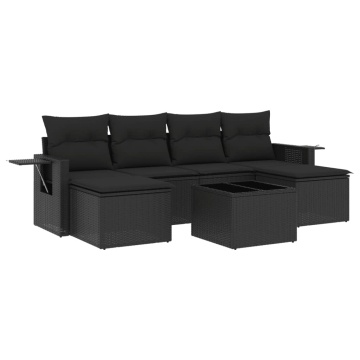 Set canapele de grădină cu perne, 7 piese, negru, poliratan - Img 2