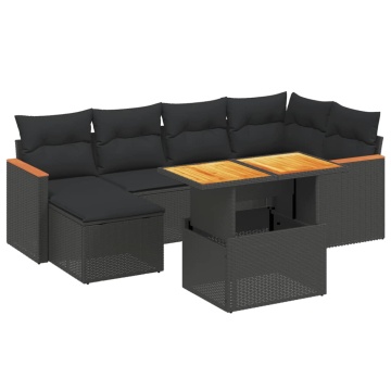 Set canapele de grădină cu perne, 7 piese, negru, poliratan - Img 2