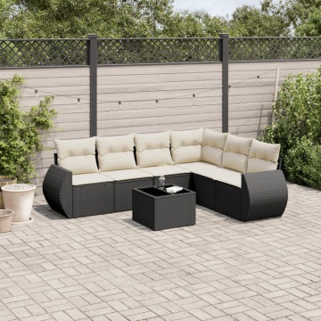 Set canapele de grădină cu perne, 7 piese, negru, poliratan - Img 1