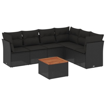 Set canapele de grădină cu perne, 7 piese, negru, poliratan - Img 2