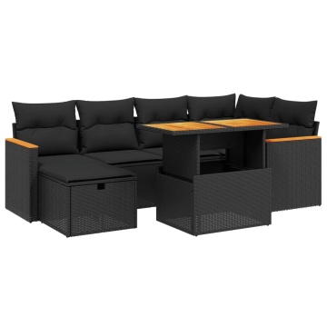 Set canapele de grădină cu perne, 7 piese, negru, poliratan - Img 2