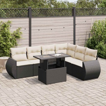 Set canapele de grădină cu perne, 7 piese, negru, poliratan - Img 1