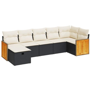 Set canapele de grădină cu perne, 7 piese, negru, poliratan - Img 2