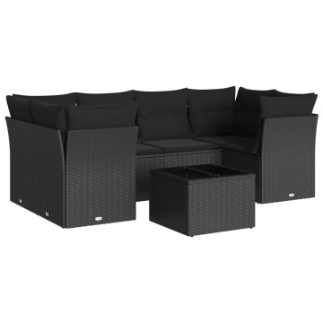 Set canapele de grădină cu perne, 7 piese, negru, poliratan - Img 2