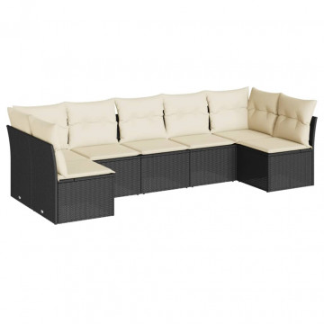 Set canapele de grădină cu perne, 7 piese, negru, poliratan - Img 2
