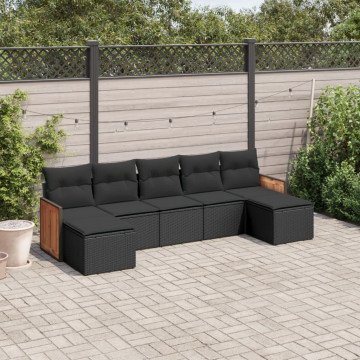 Set canapele de grădină cu perne, 7 piese, negru, poliratan - Img 1