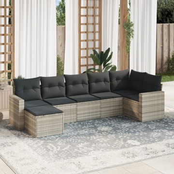 Set canapele de grădină cu perne, 7piese gri deschis poliratan - Img 1