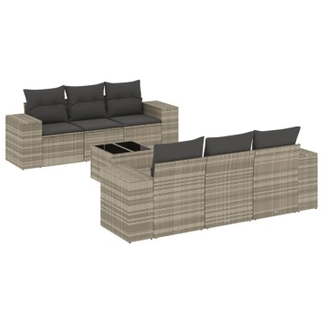 Set canapele de grădină cu perne, 7piese gri deschis poliratan - Img 2