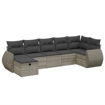 Set canapele de grădină cu perne, 7piese gri deschis poliratan - Img 2