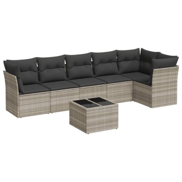 Set canapele de grădină cu perne, 7piese gri deschis poliratan - Img 2