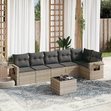 Set canapele de grădină cu perne, 7piese gri deschis poliratan - Img 1