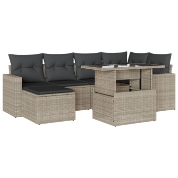 Set canapele de grădină cu perne, 7piese gri deschis poliratan - Img 2