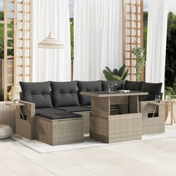 Set canapele de grădină cu perne, 7piese gri deschis poliratan - Img 1