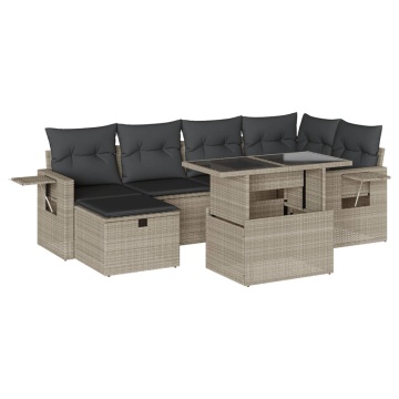 Set canapele de grădină cu perne, 7piese gri deschis poliratan - Img 2