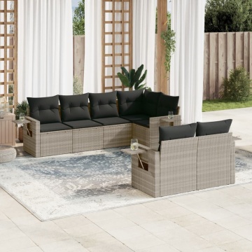 Set canapele de grădină cu perne, 7piese gri deschis poliratan - Img 1