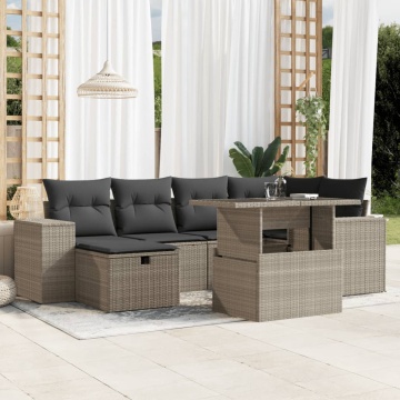 Set canapele de grădină cu perne, 7piese gri deschis poliratan - Img 1