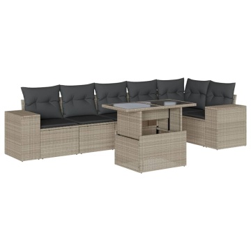 Set canapele de grădină cu perne, 7piese gri deschis poliratan - Img 2