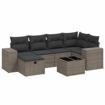 Set canapele de grădină cu perne, 7piese gri deschis poliratan - Img 2