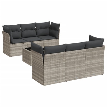 Set canapele de grădină cu perne, 7piese gri deschis poliratan - Img 2