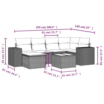 Set canapele de grădină cu perne, 7piese gri deschis poliratan - Img 3