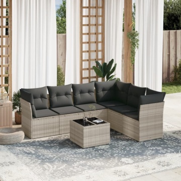Set canapele de grădină cu perne, 7piese gri deschis poliratan - Img 1