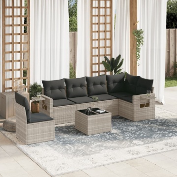 Set canapele de grădină cu perne, 7piese gri deschis poliratan - Img 1