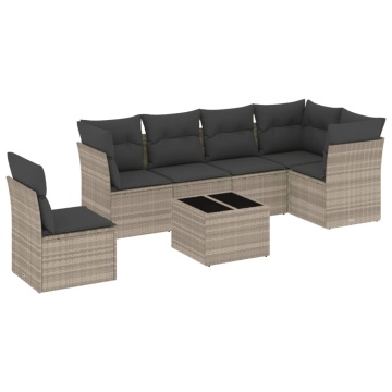 Set canapele de grădină cu perne, 7piese gri deschis poliratan - Img 2