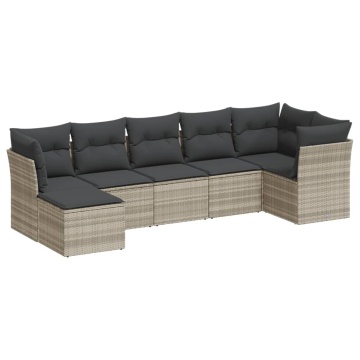 Set canapele de grădină cu perne, 7piese gri deschis poliratan - Img 2