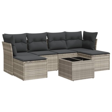 Set canapele de grădină cu perne, 7piese gri deschis poliratan - Img 2