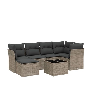 Set canapele de grădină cu perne, 7piese gri deschis poliratan - Img 2