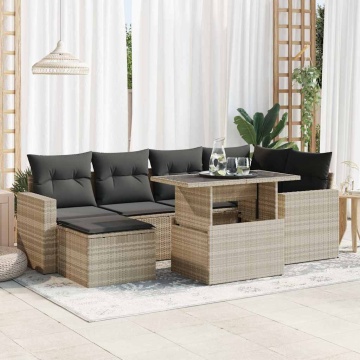 Set canapele de grădină cu perne, 7piese gri deschis poliratan - Img 1