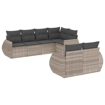 Set canapele de grădină cu perne, 7piese gri deschis poliratan - Img 2