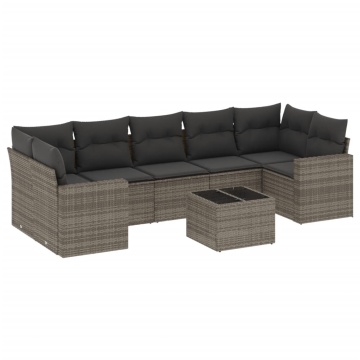 Set canapele de grădină cu perne, 8 piese, gri, poliratan - Img 2