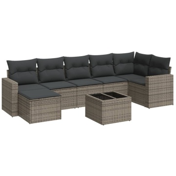 Set canapele de grădină cu perne, 8 piese, gri, poliratan - Img 2