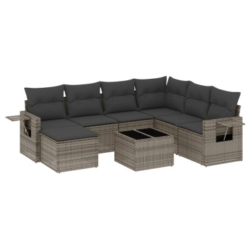 Set canapele de grădină cu perne, 8 piese, gri, poliratan - Img 2