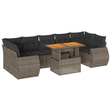 Set canapele de grădină cu perne, 8 piese, gri, poliratan - Img 2
