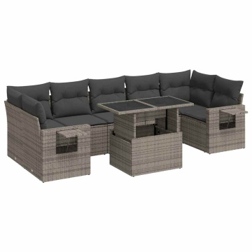 Set canapele de grădină cu perne, 8 piese, gri, poliratan - Img 2