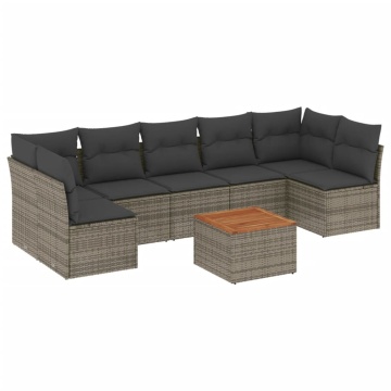 Set canapele de grădină cu perne, 8 piese, gri, poliratan - Img 2