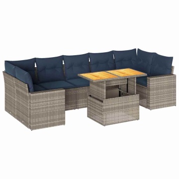 Set canapele de grădină cu perne, 8 piese, gri, poliratan - Img 2