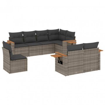 Set canapele de grădină cu perne, 8 piese, gri, poliratan - Img 2