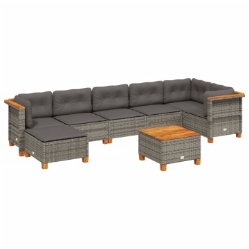 Set canapele de grădină cu perne, 8 piese, gri, poliratan - Img 2