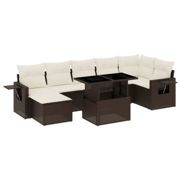 Set canapele de grădină cu perne, 8 piese, maro, poliratan - Img 2