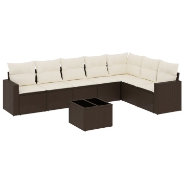 Set canapele de grădină cu perne, 8 piese, maro, poliratan - Img 2