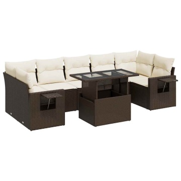 Set canapele de grădină cu perne, 8 piese, maro, poliratan - Img 2