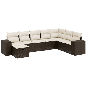 Set canapele de grădină cu perne, 8 piese, maro, poliratan - Img 2