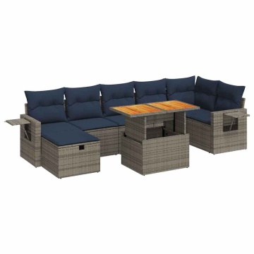 Set canapele de grădină cu perne, 8 piese, maro, poliratan - Img 2