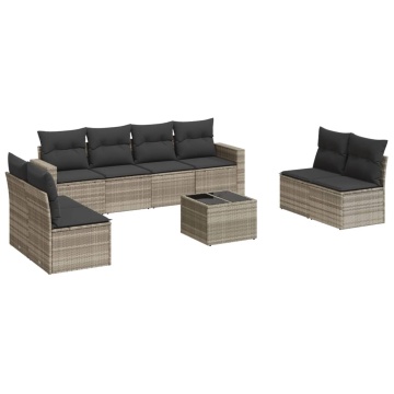 Set canapele de grădină cu perne, 9 piese gri deschis poliratan - Img 2