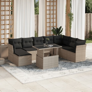 Set canapele de grădină cu perne, 9 piese gri deschis poliratan - Img 1