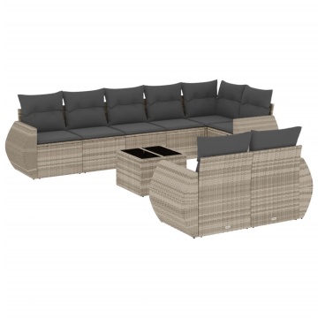 Set canapele de grădină cu perne, 9 piese gri deschis poliratan - Img 2