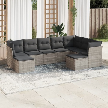 Set canapele de grădină cu perne, 9 piese gri deschis poliratan - Img 1